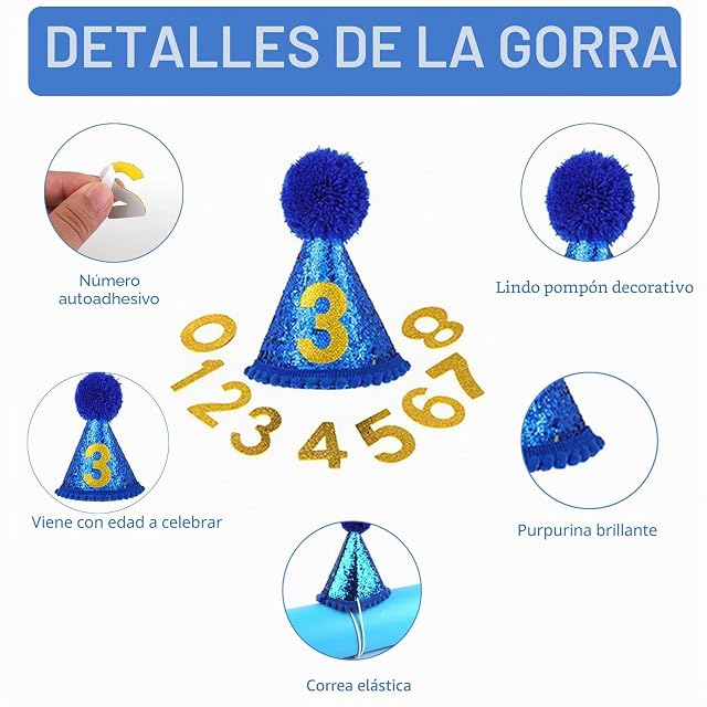 Foto 4 de 7 de 3 Piezas Juego de Sombrero de Cumpleaños para Perro, Bandana de Cumpleaños para Perro con 9 Números