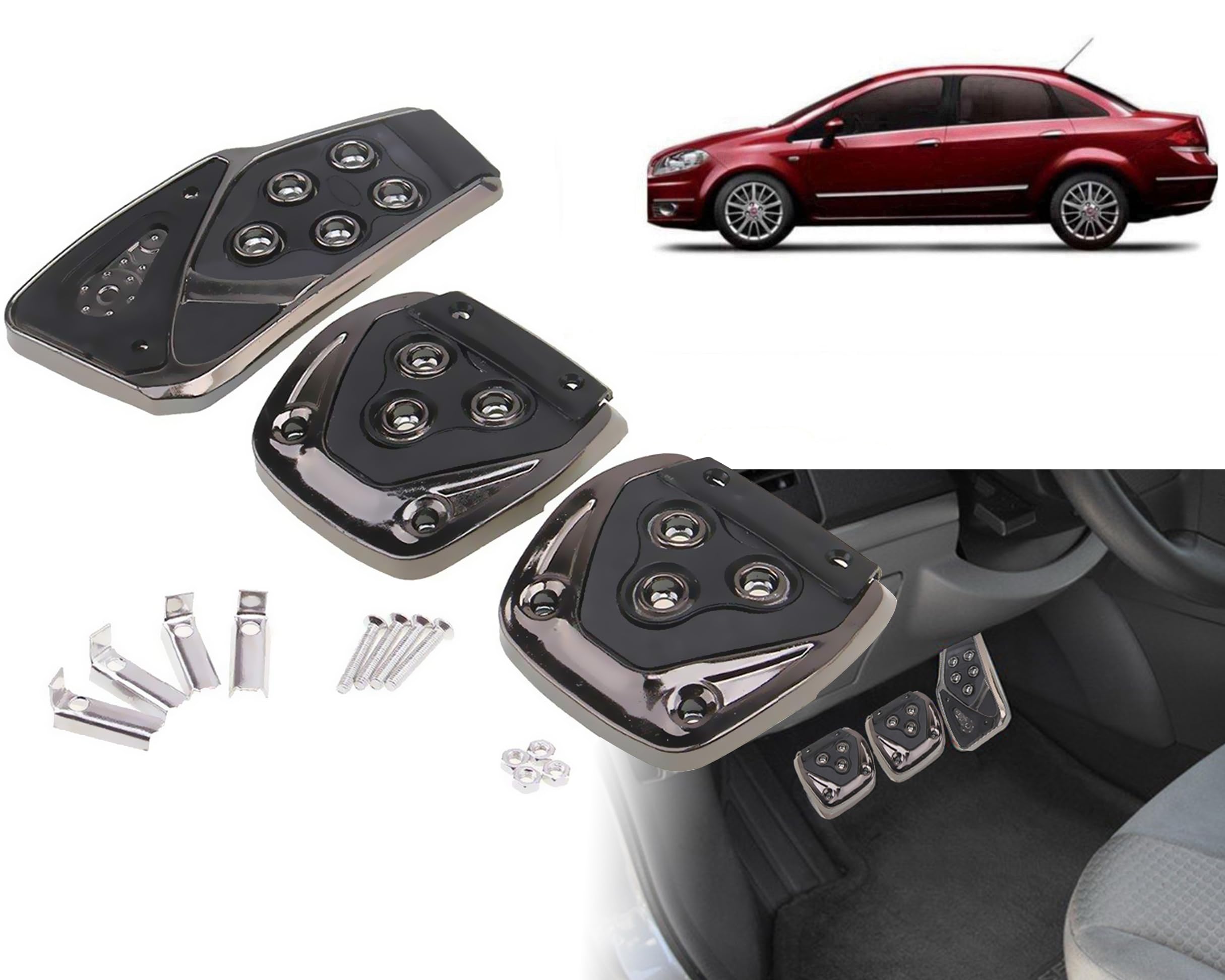 3 Pcs Black Non-Slip Manual Car Pedals kit Pad Covers Set for Fiat Linea-picture-21