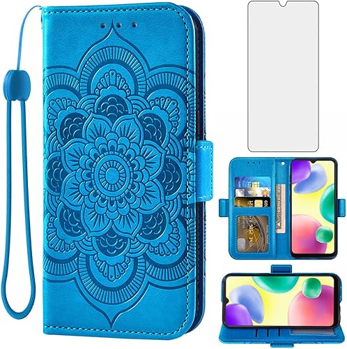 Asuwish Funda de teléfono para Xiaomi Redmi 10A9C Funda tipo cartera con protector de pantalla de vidrio templado y soporte de tarjeta de crédito