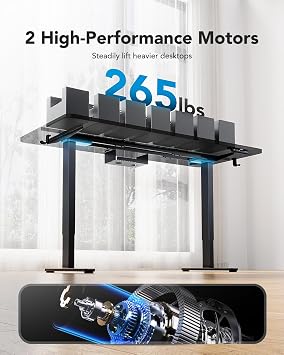 HUANUO Electric Standing Desks Frame with 265 lbs Dual Motor,Thick T-Shaped Desk Legs Made of Automotive Grade Steel,for Max 90x31.5 Desktop, Height Adjustable Desk Frame for Home Office, Frame Only