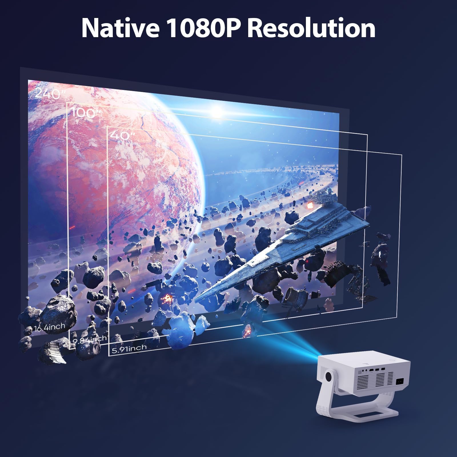 2025 New Smart Projector Built-in Apps, Android 14, Native 1080P 4K Supported WiFi 6 Bluetooth 5.2, 28000 Lumens, Low Fan Noise (<30dB), Home Cinema Projector for iOS/Switch /PS5 — view 5