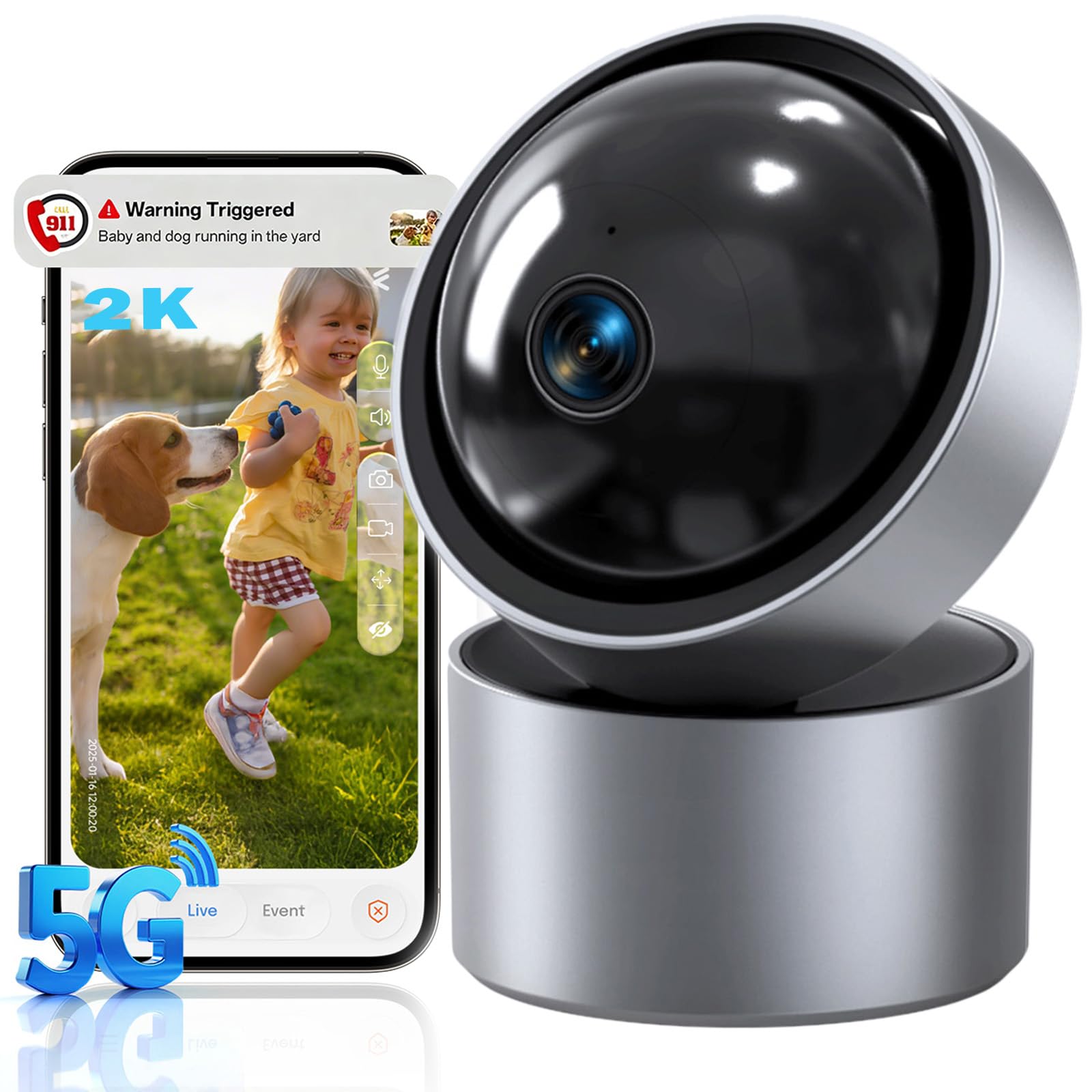 M LAOMENIE 2K Indoor Cameras for Home Security, 5G&2.4G Security Camera Indoor with 360Pan/Tilt, Night Vision, Motion Tracking, Al Recognition, Smart Alarm, 24/7 Recording for Pet/Dog/Baby Monitor