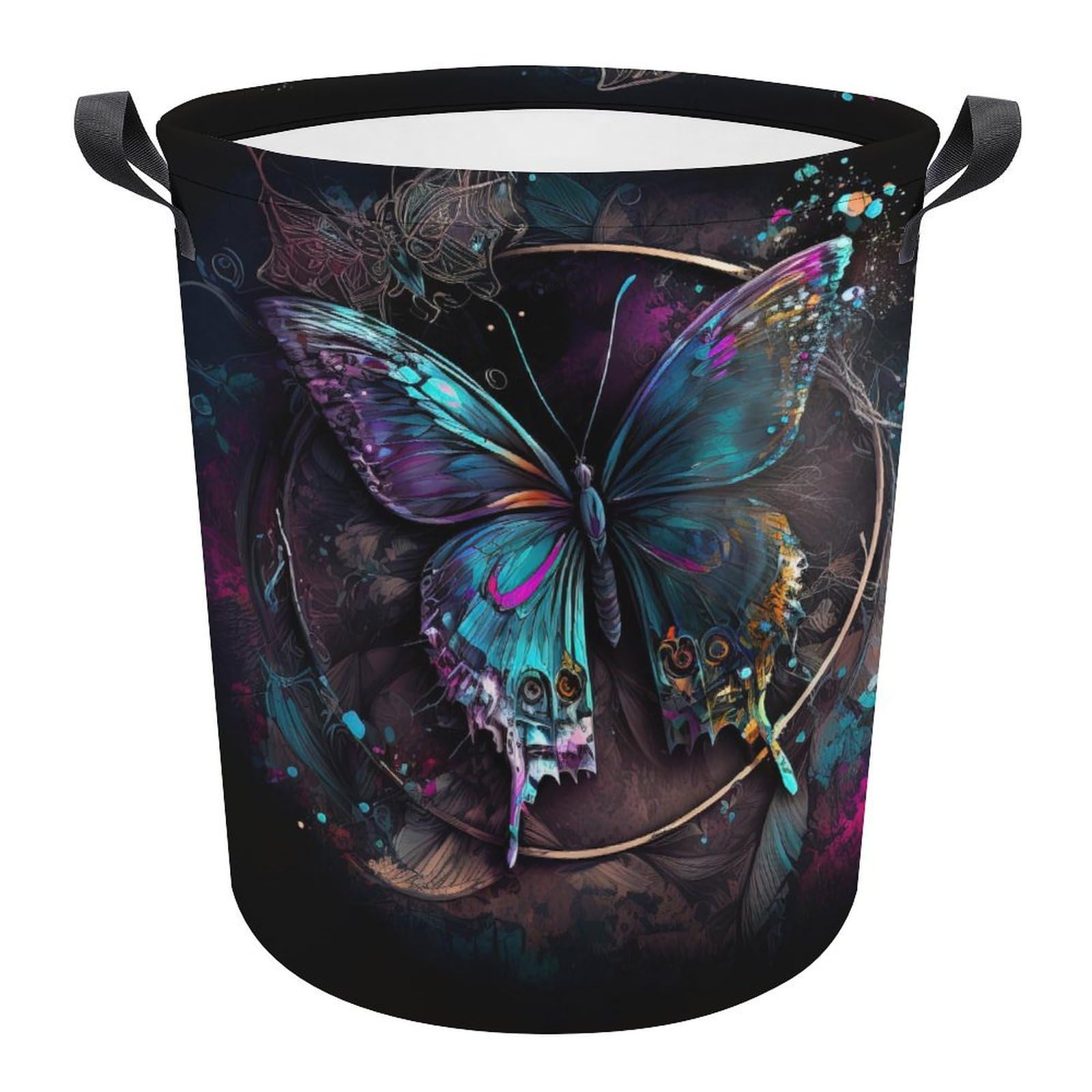 Ronda Cestos Para La Colada Mariposa, Mariposa Romántica, Mariposa De Ensueño Ronda Cesta De Lavadero Duradero Cubo Ropa Sucia Almacenaje Cesta Ropa Sucia Para Dormitorio Colegio 34X42CM