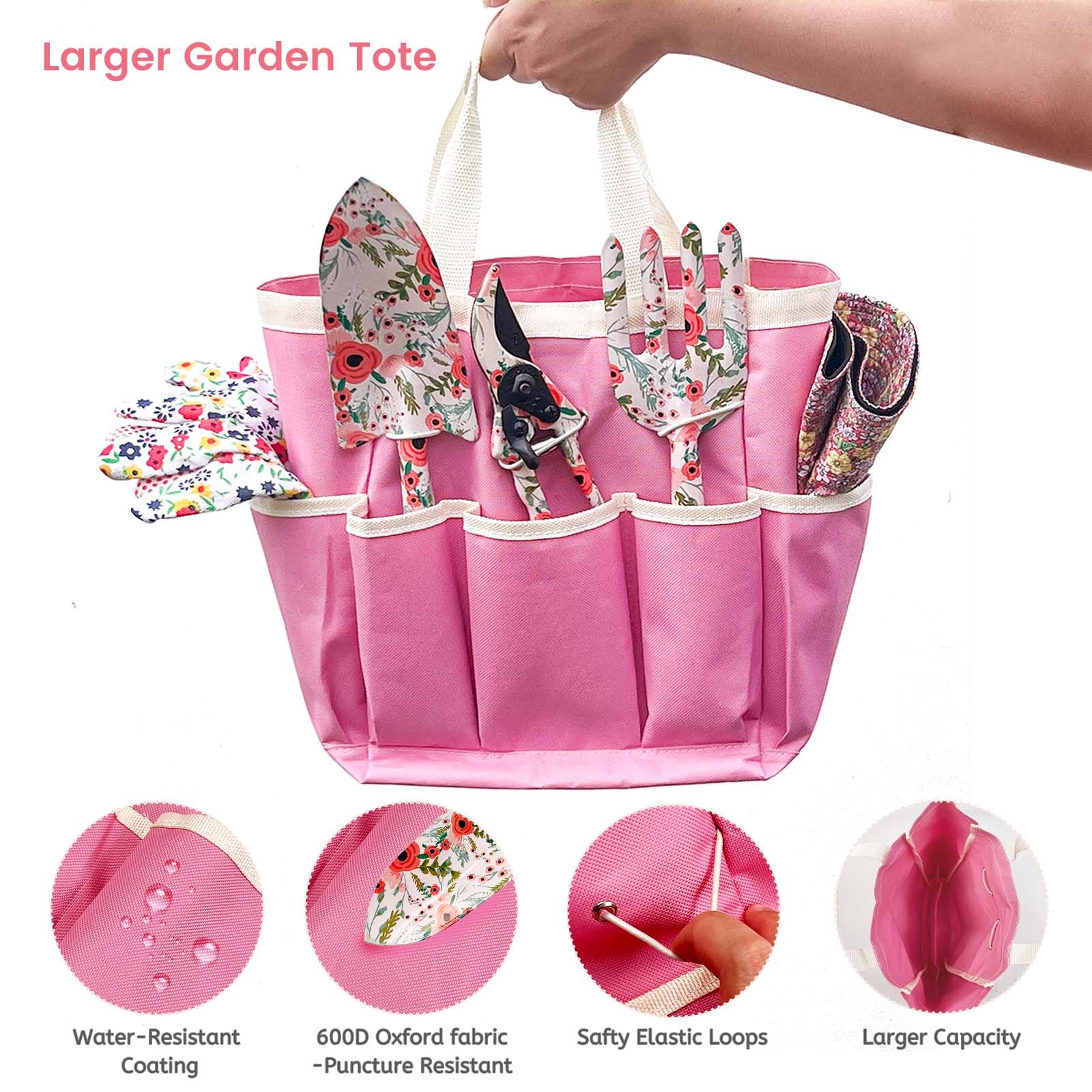 SNAIL GARDEN 6 attrezzi da giardino con cappello da sole reversibile da pescatore e borsa portaoggetti, attrezzi da giardinaggio durevoli, antiruggine, kit da giardino per donne giardiniere