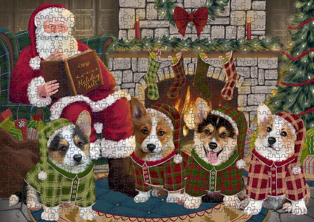 Christmas Cozy Fire Holiday Tails Corgi Dog Jigsaw Puzzle for Adults - Animal Printed Interlocking Puzzle Game Artwork - Gift for Dog Lover's - 1000 Pcs 29.5"x19.7"