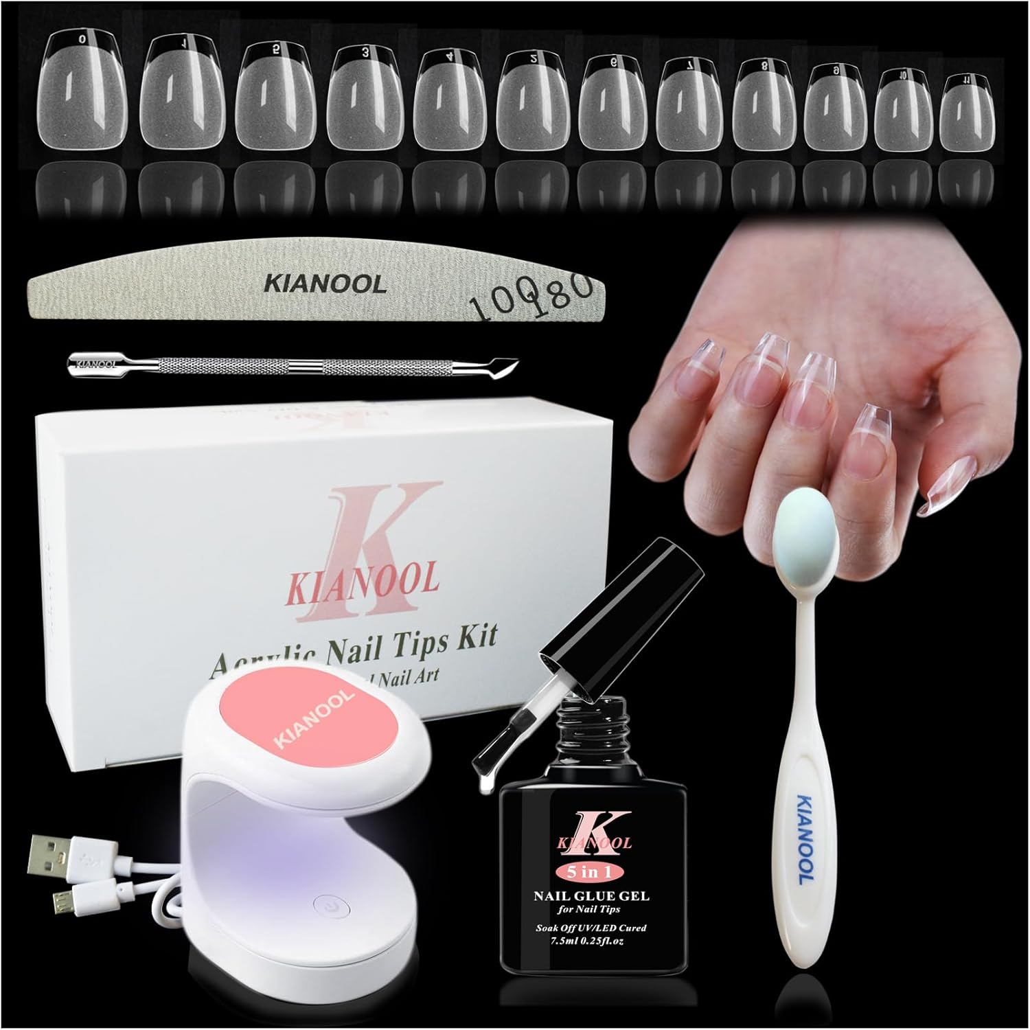 Nep Nagel Tips Nagel Gel Kit, Gel x Nagel Kit 5 in 1 Nagel Lijm Gel, 552 Coffin valse nagels met Mini UV LED Nagel Lamp vijl, Nagel Kunst DIY Kit Press On Nails