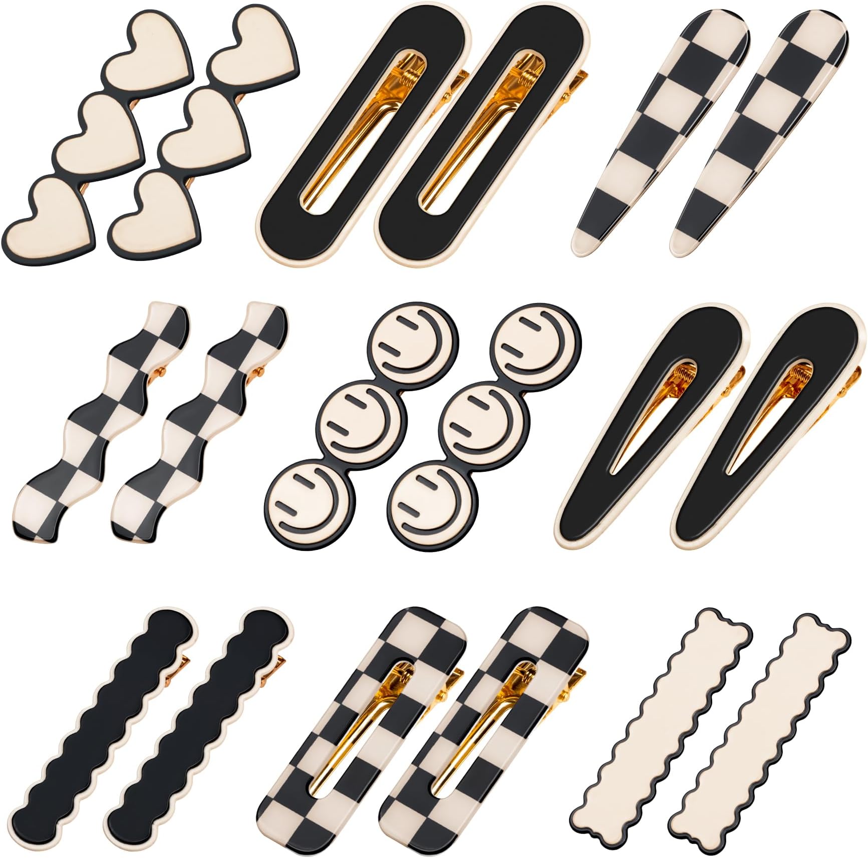 Gingbiss 18 Pcs Hair Clips for Women Girls, Black White Checker Cute Hair Barrettes with Storage Box, No Bend Korean Styling Minimalist Hair Accessories, Gift for Women Girls