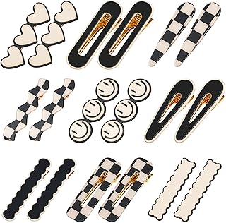 Gingbiss 18 Pcs Hair Clips for Women Girls, Black White Checker Cute Hair Barrettes