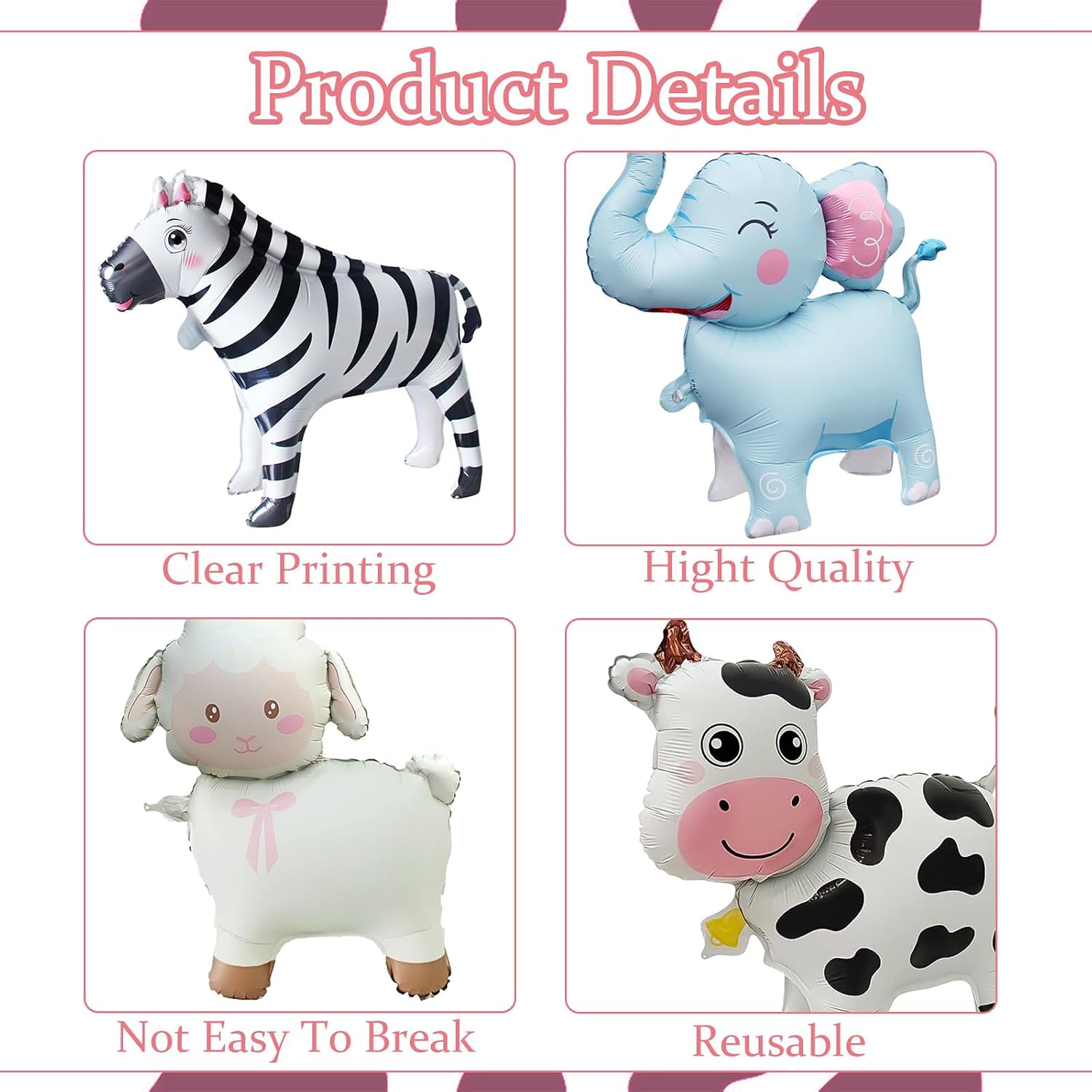 Self-Sealing Jungle Foil Balloons, 6 Giant Zoo Animal Party Decor image 3