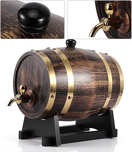 Miniatura 8 de Barril de roble de 3 litros, barril de madera de roble estilo retro, contenedor de barril de whisky de vino tinto con grifo envejecimiento, barril