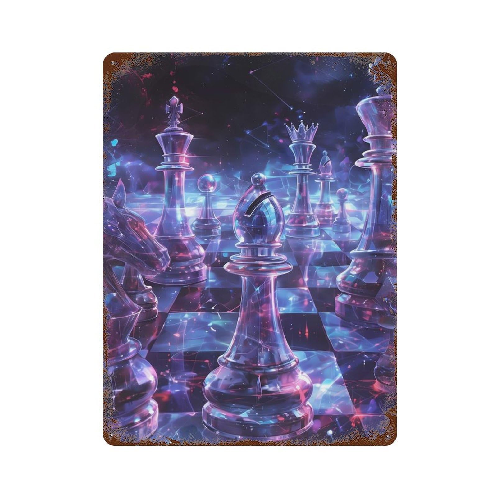 Garage Style Cosmic Chess Aged Metal Wall Plaque 15.7"x11.8", Farmhouse Wall Decor for Bar And Workshop