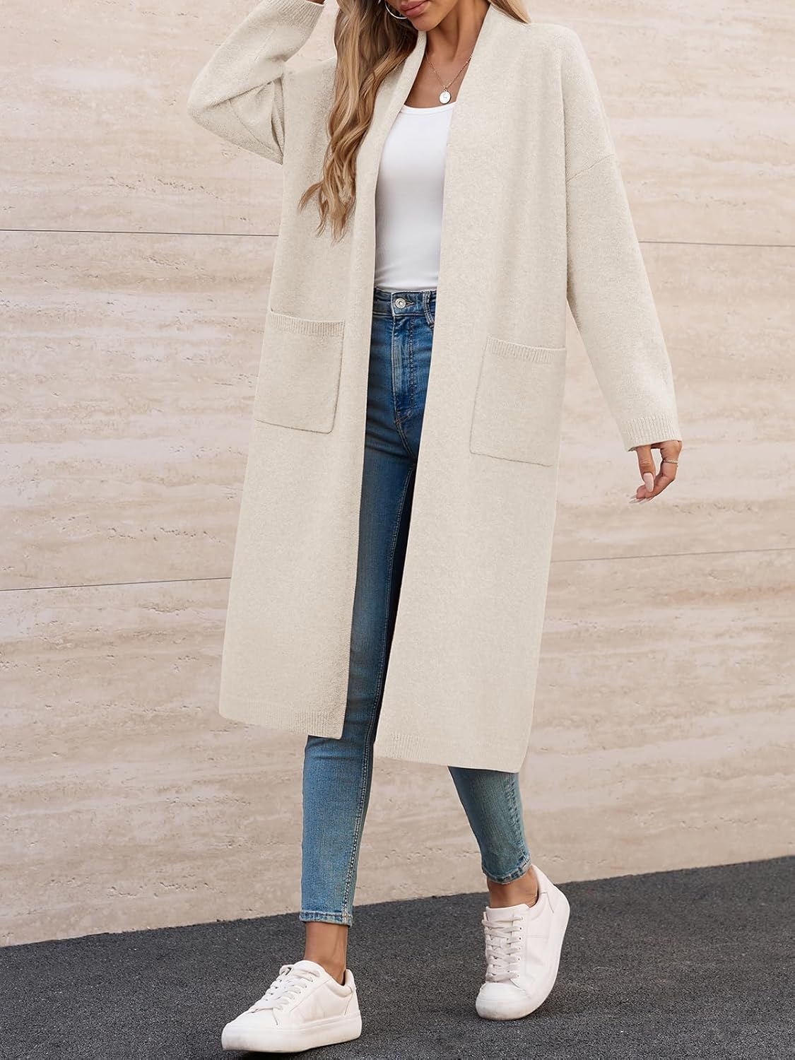 Saodimallsu Womens Extra Long Cardigan Sweaters Oversized Chunky Knit Open Front Long Sleeve Casual Duster Coat with Pockets - Image 4