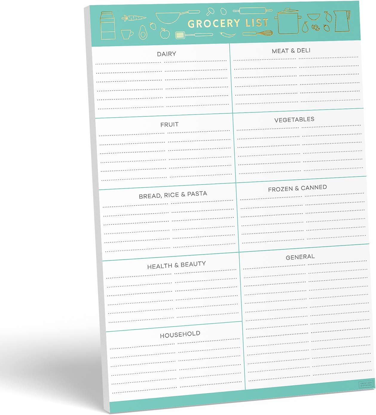 Sweetzer & Orange Grocery List Magnet Pad for Fridge. 7x10” Magnetic Notepad with Shopping List Categories and Blank Grocery Shopping Spaces. 52 Page All Out of Notepad Weekly Planner
