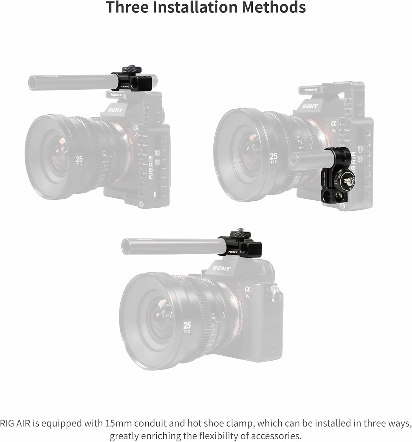 Camera Half Cage, Compatible with Canon 5/6/7D, Sony A, Panasonic GH, Nikon D810, and Other Series Cameras, Comes with 2 Cold Shoe Sockets, Multiple 1/4 Inch Threaded Holes (RIG AIR)
