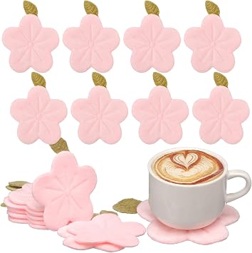 Tranqun 8 Pcs Sakura Cherry Blossom Coasters 4 Inch Cute Kawaii Pink Flower Cup Mats Soft Decorative Drink Coasters for Desk Drink Table Tea Mug Aesthetic Home Office Decor Housewarming Gift