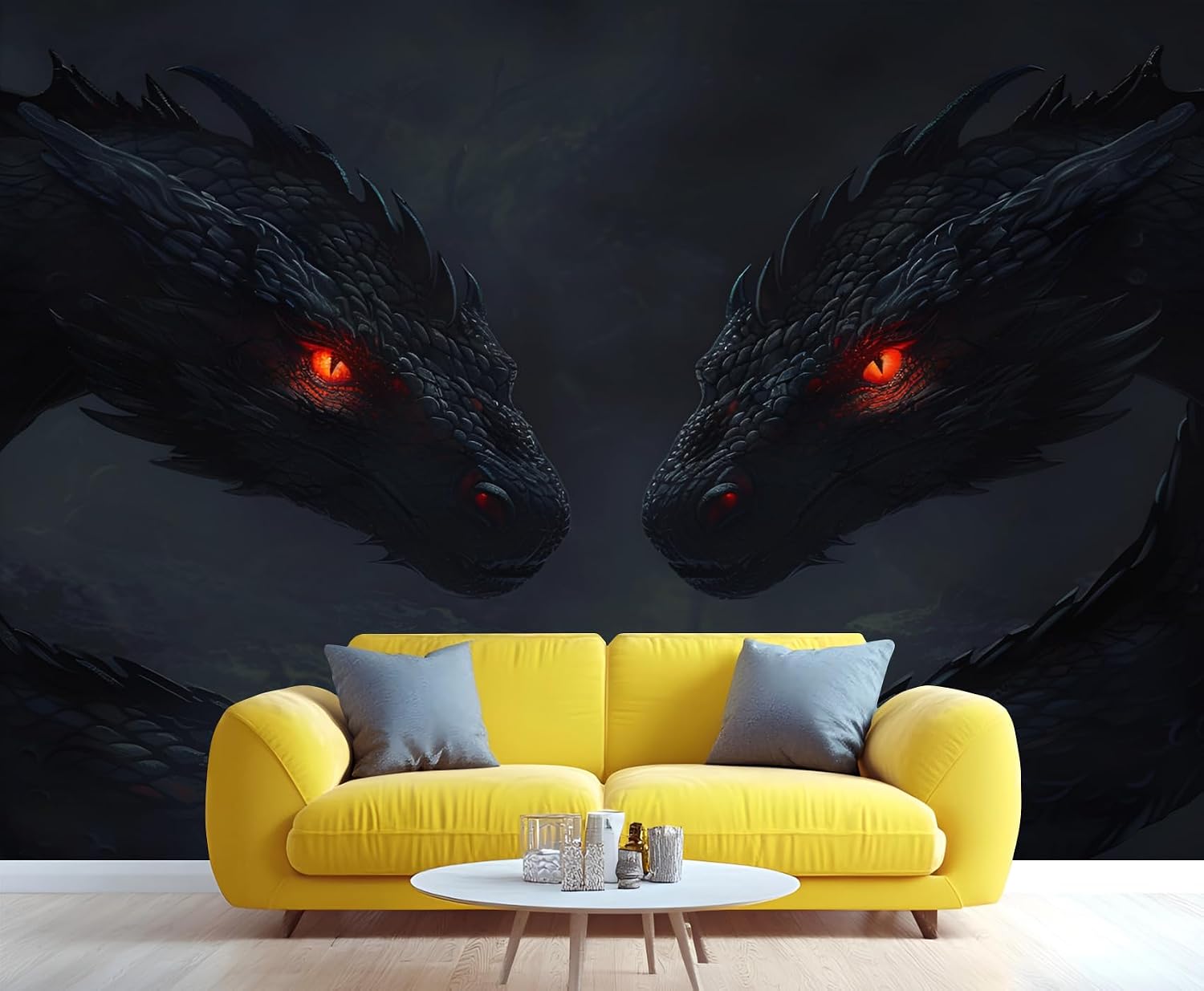 Black Dragon Wallpaper, Asian Dragons Removable Wallpaper, Western Animals Large Wall Murals for Bedroom Renter Living Room 78" x 55"(Not Peel and Stick)