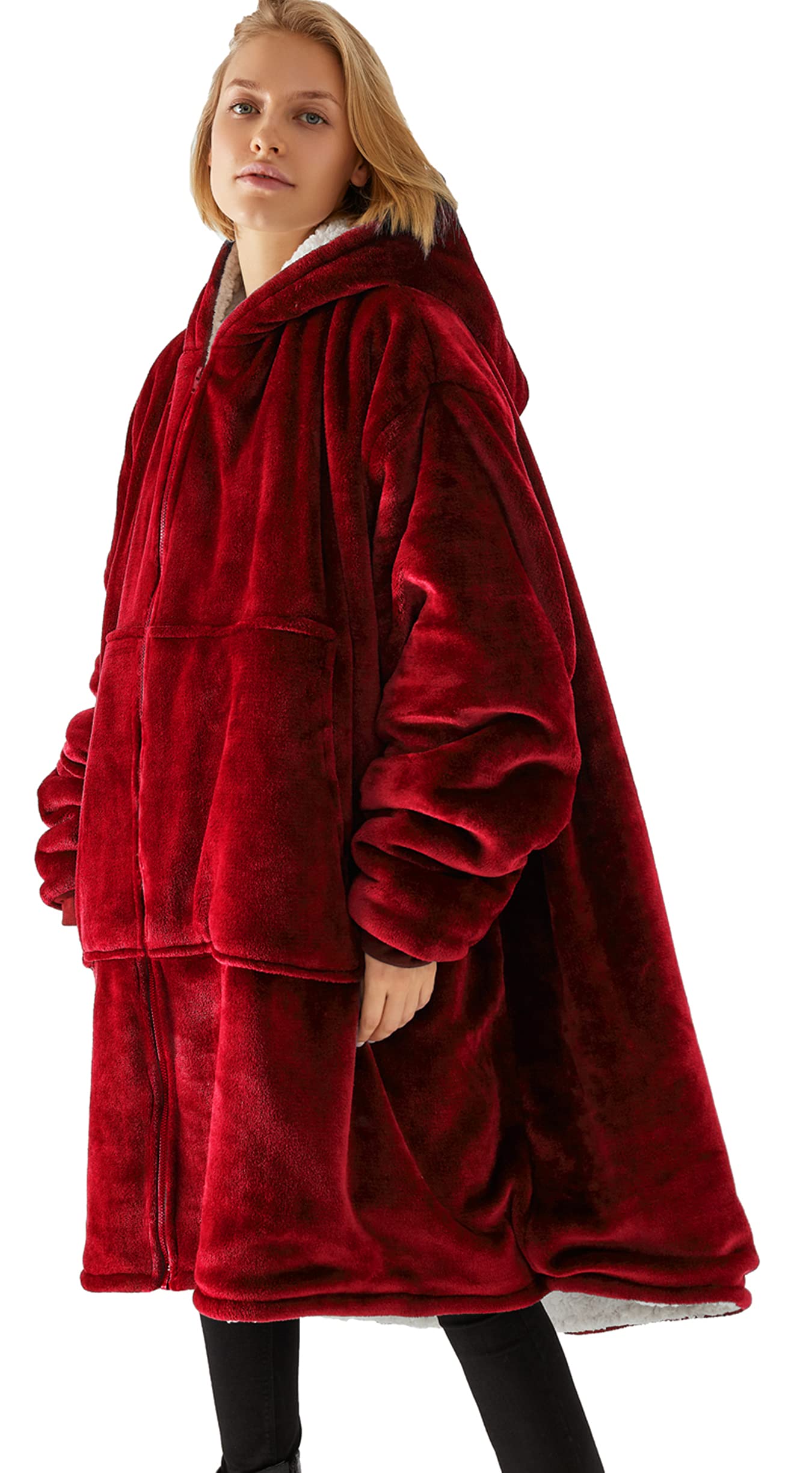 Vancavoo Sweat à Capuche Hoodie Oversize Sweats Blanket Pullover Robe Pulls Chaud Doux Flanelle Couverture Manteau Gilets Femmes Homme Portable Épaissie Fermeture éclair Grande Poche
