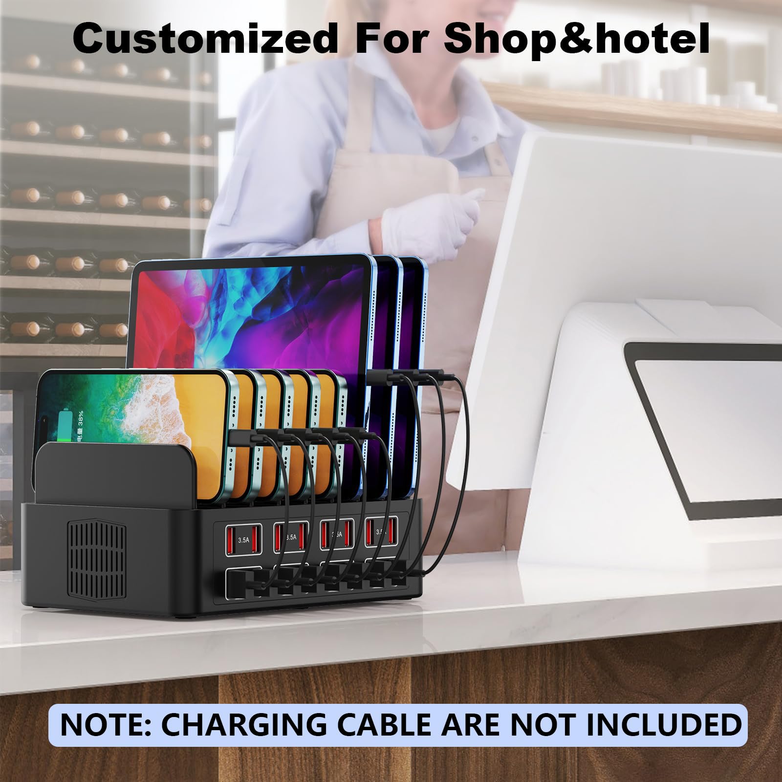 Estación de carga para múltiples dispositivos, Cinlinso 175 W/35 A 16 puertos USB estación de carga, organizador de cargador rápido multidispositivo compatible con iPad, tablet, teléfono celular