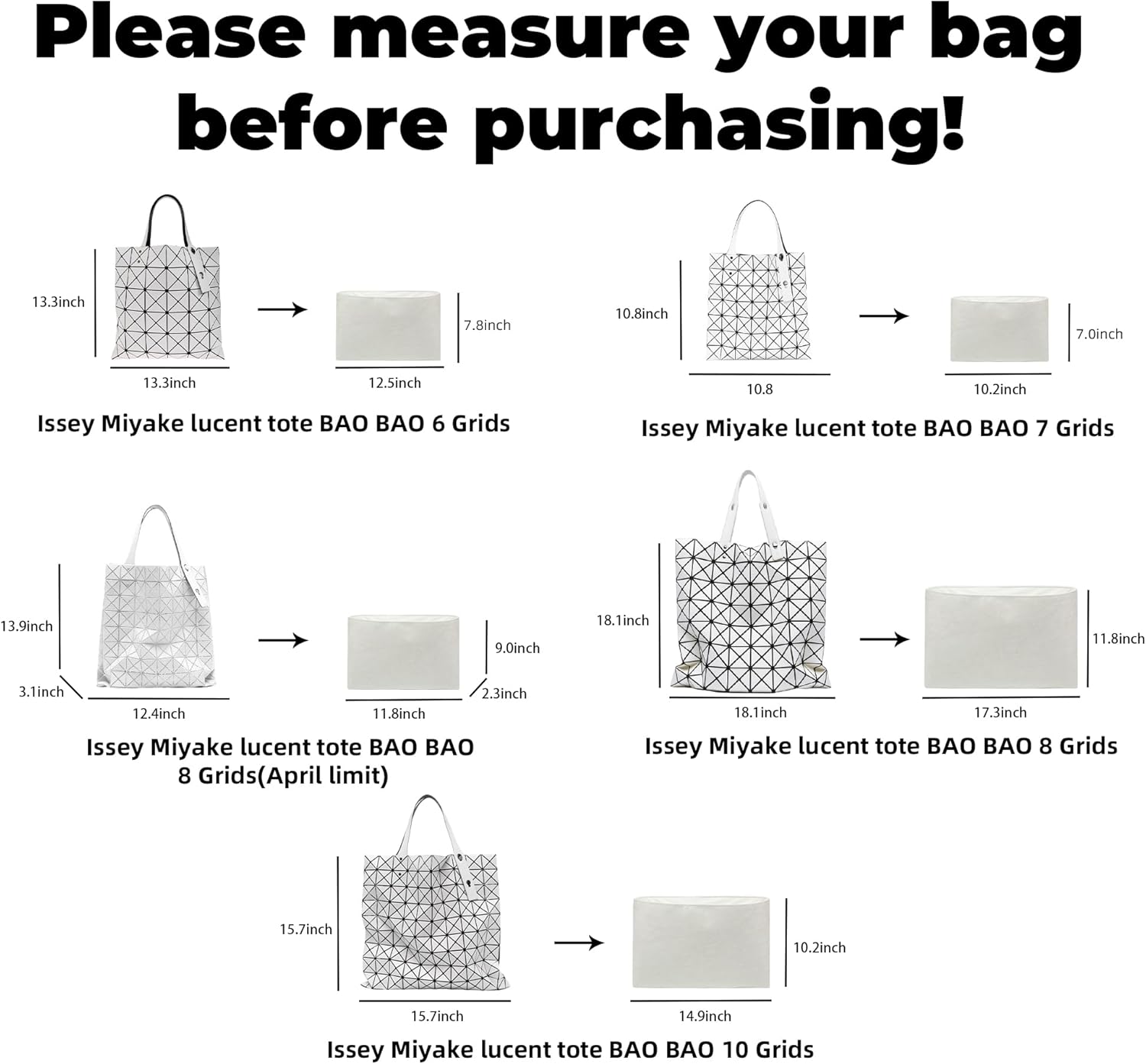 DGAZ Lightweight-Purse Organizer Insert for ISSEY-MIYAKE Lucent Tote Bags,silk and DupontPaper handbag inner for Luxury Bags(Lucent Tote 6 Grids,Craie)