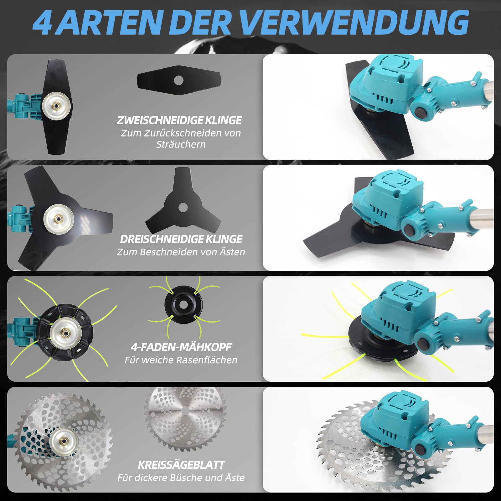 Cortabordes inalámbrico para baterías Makita, Motor sin escobillas 1200W, 2 baterías 4000mAh, telescópico, Cabezal Ajustable césped y maleza