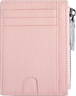 Slim Wallet for Women Small Leather RFID Blocking Credit Card Holder Minimalist Front Pocket Wallet with Coin Purses & Pouches,Pink