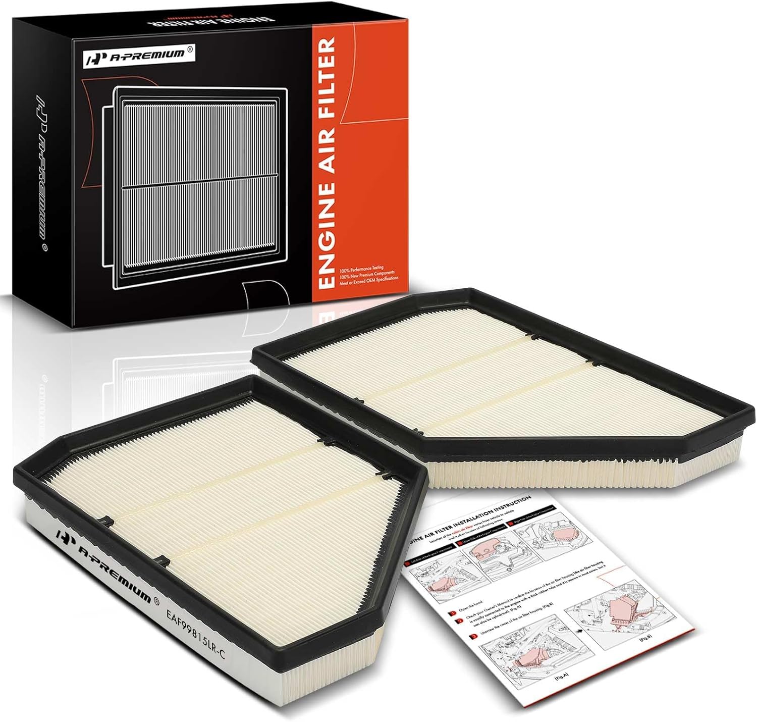 A-Premium 2-PC Engine Air Filter for BMW Alpina XB7 2023-2025, X5 2020-2025, X6 2020-2025, X7 2024 - Replace# 13718091495, 13718091496