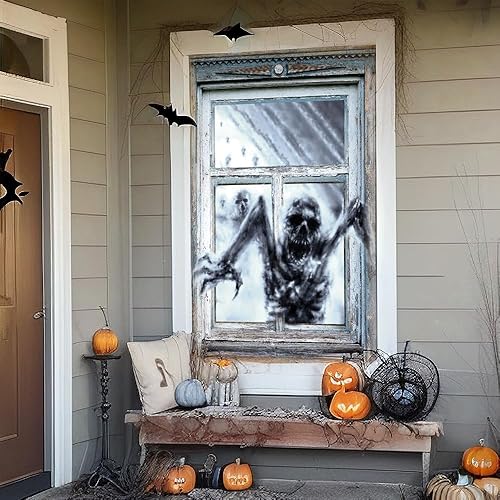 Miniatura 4 de Digi4U Decoración de ventana de Halloween, cortina de Halloween, decoración aterradora para puerta de ventana, decoración de fiesta de Halloween