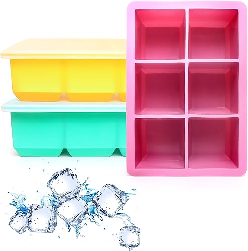 Vista 15 de Bandejas de silicona para cubitos de hielo, paquete de 3, moldes de silicona para cubitos de hielo de gran tamaño con tapa extraíble a prueba