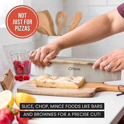Miniatura 4 de Chef Pomodoro Cuchillo basculante para pizza con cubierta protectora, multiuso de 14 pulgadas con hoja de acero inoxidable súper afilada, cubierta
