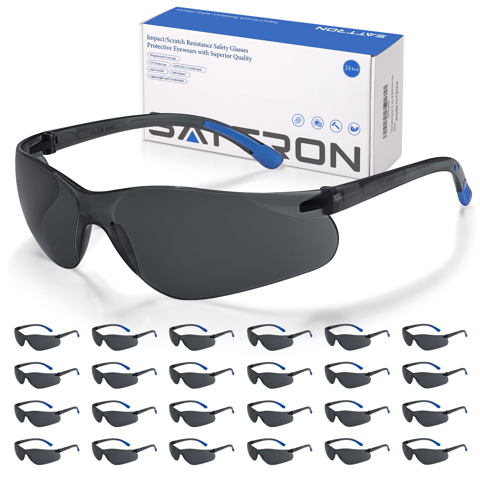 24 Stück klare/getönte Schutzbrillen, UV-Schutz, Schutzbrille für Herren und Damen