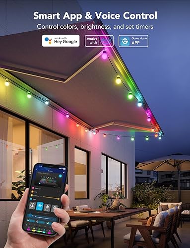 Miniatura 7 de Govee Guirnalda de luces H1 para exteriores, 50 pies, RGBIC para exteriores, con 15 bombillas LED blancas cálidas regulables, luces inteligentes