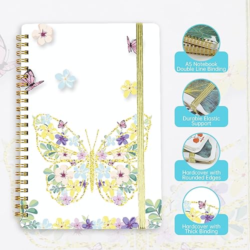 Miniatura 3 de Mlife 1 paquete de cuaderno en espiral para mujer, cuaderno robusto de tapa dura de 8.5 x 6 pulgadas con bolsillos, 160 páginas forradas, papel