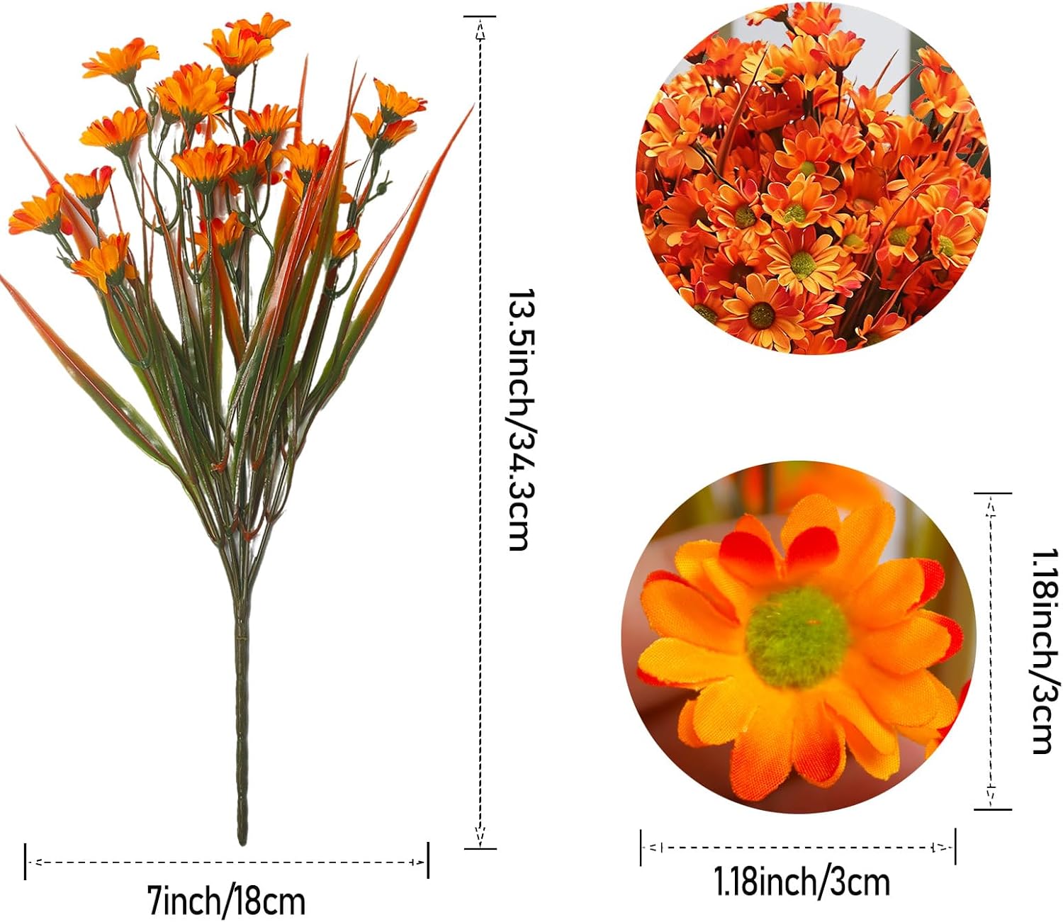 12-Pack Orange Artificial Daisy Flowers for Outdoors - UV Resistant Fake Daisies for Hanging Baskets & Planters, Fall Porch Decor, Thanksgiving, Home & Garden Decor