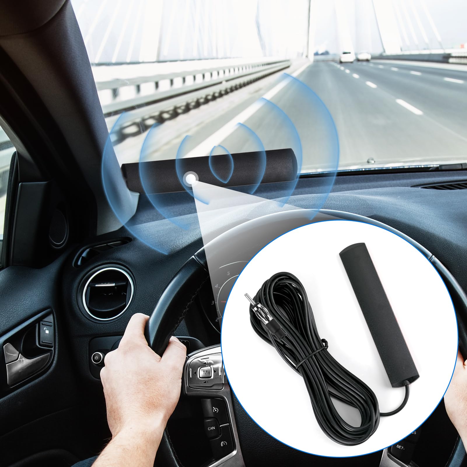 Antenne Radio Voiture Universelle Adhésive - FM/AM Avec Connecteur DIN, Câble 5m
