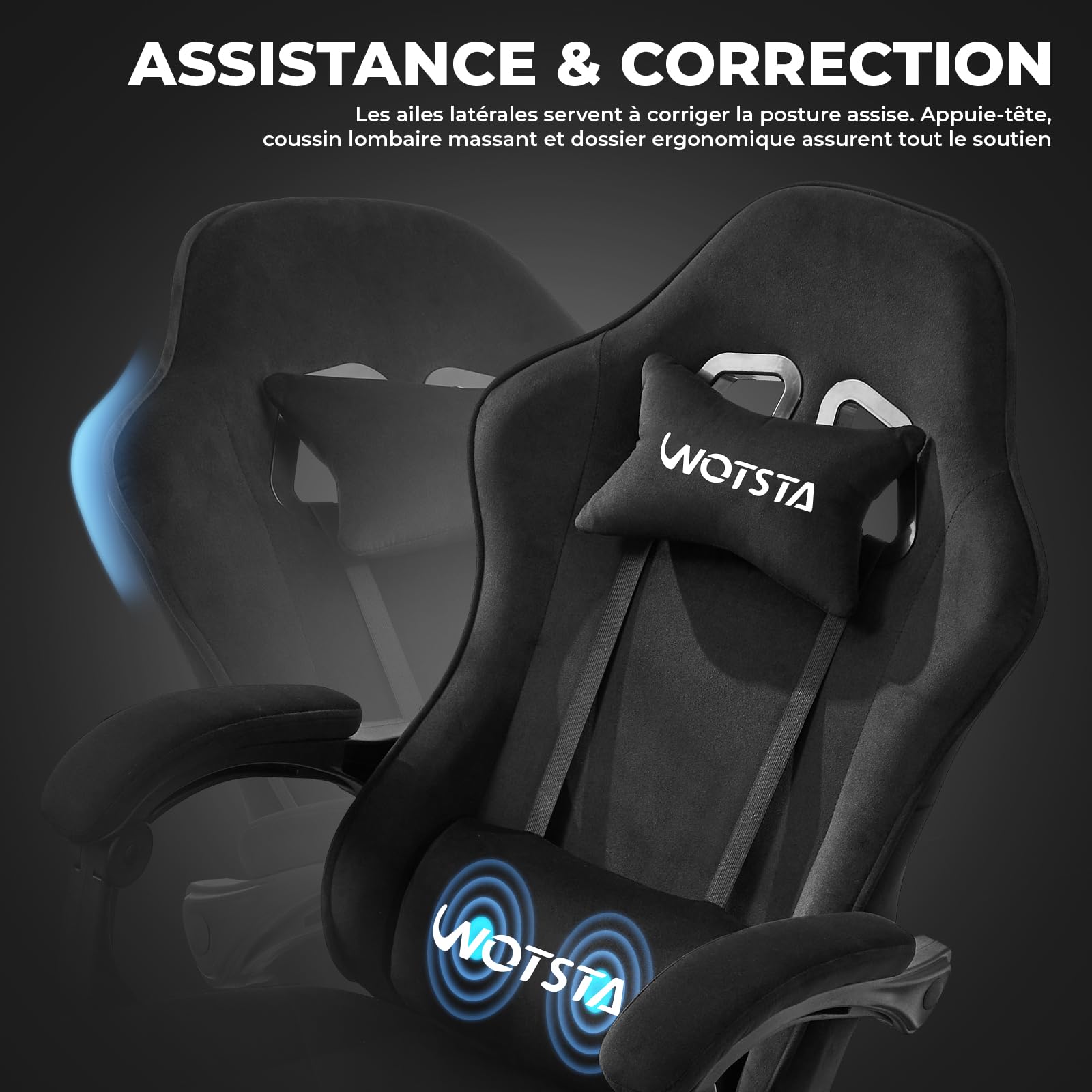 Massage Chaise Gaming Tissu avec Coussin en éponge Haute densité, Siege Gamer avec Repose-Pieds, Fauteuil Gamer pour Adultes Kids,Chaises de Bureau Capacité de Charge 120 kg