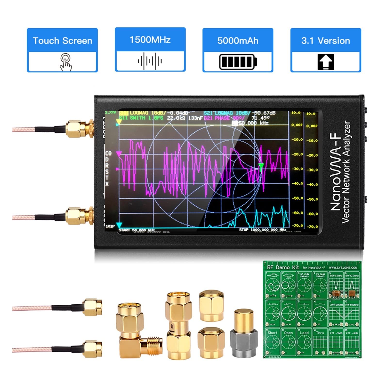Analyseur de Réseau, VNA-F 4.3 pouces IPS LCD analyseur de réseau vectoriel Version V3.1 d'antenne ondes courtes HF VHF UHF avec Kit démonstration(With Demo Kit)