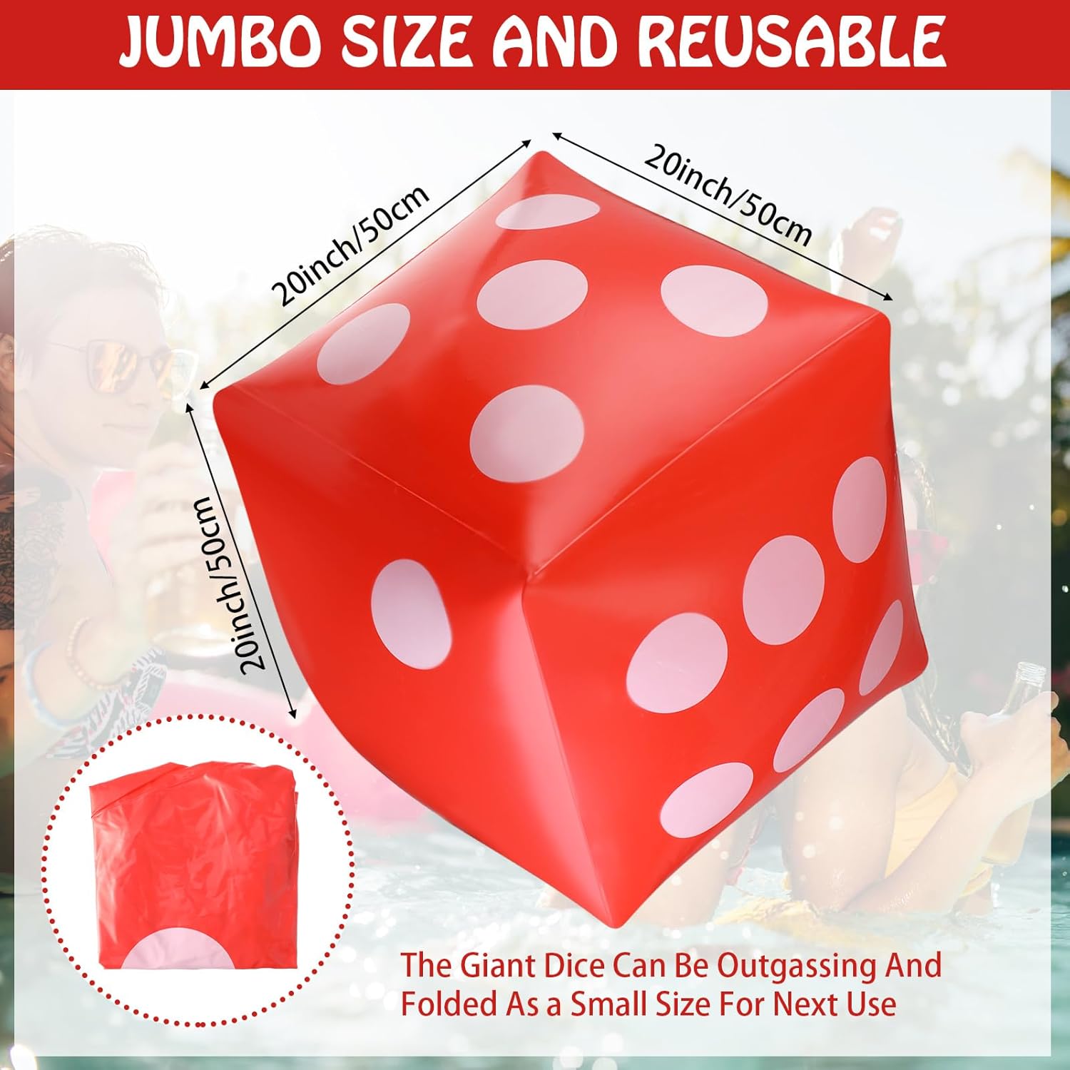 3 Pack Large Inflatable Dice Jumbo Giant Inflatable Dice for Indoor Outdoor Broad Game Ludo Pool Party Favor(20 Inch,Red)