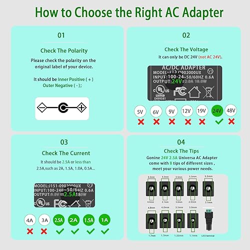 Miniatura 3 de Gonine - Fuente de alimentación de adaptador de CA de 24 VCC de 25 A cargador de 110 a 24 voltios y 60 W para tiras LED de 24 V 2A 15 A Vizio