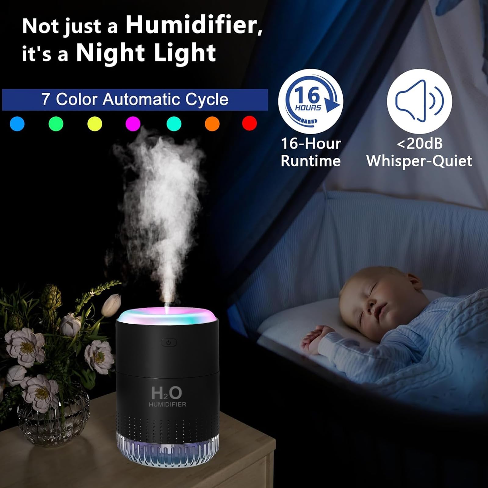 Mini Humidificateur USB Avec LED - Fonction Brumisation Continue/Intermittente Pour Voiture Et Bureau