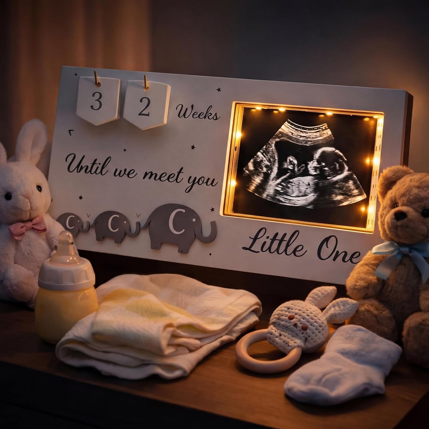 Lewtemi Baby Sonogram Picture Frame LED Illuminated Ultrasound Photo Frame with Baby Countdown Weeks for Pregnancy Announcements Expecting Parents to Be Unique Gifts Gender Reveal for New Moms Daddy