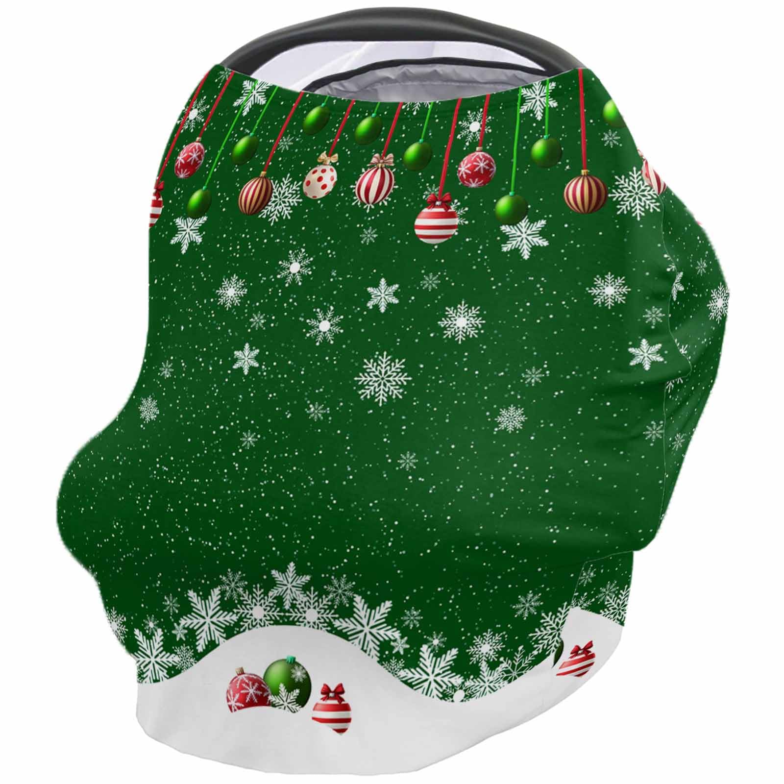Nursing Cover for Breastfeeding Scarf, Snowflakes Forest Green Red Various Xmas Ornaments Baby Car Covers Super Soft Multi Use for Canopy Shopping Cart Cover Blanket Stroller Cover