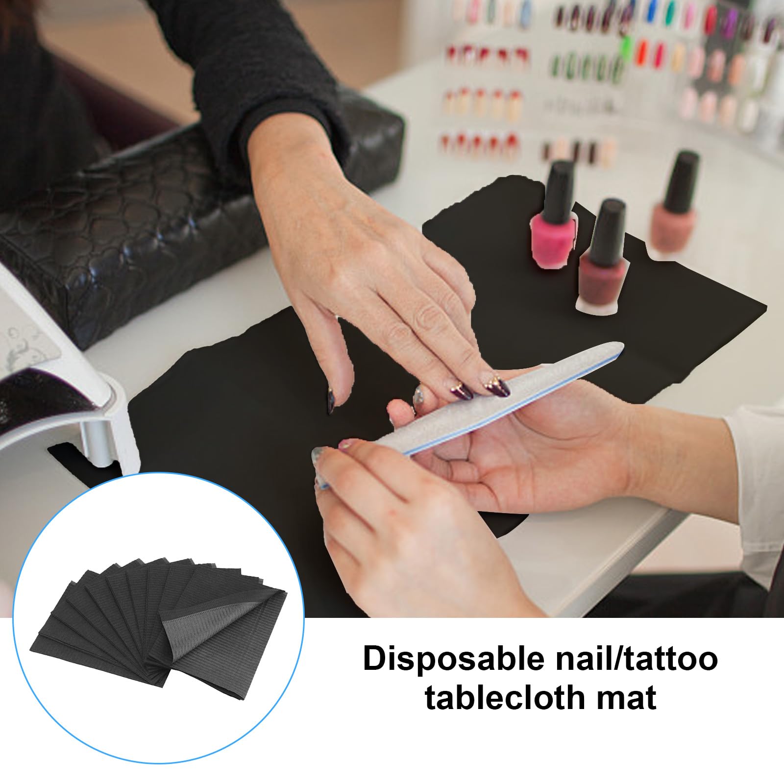 125 bavaglini dentali, colore nero, 45 x 33 cm, impermeabili, di alta qualità, per tatuaggi, per clinica dentale, stazione di tatuaggio, multiuso, Nero