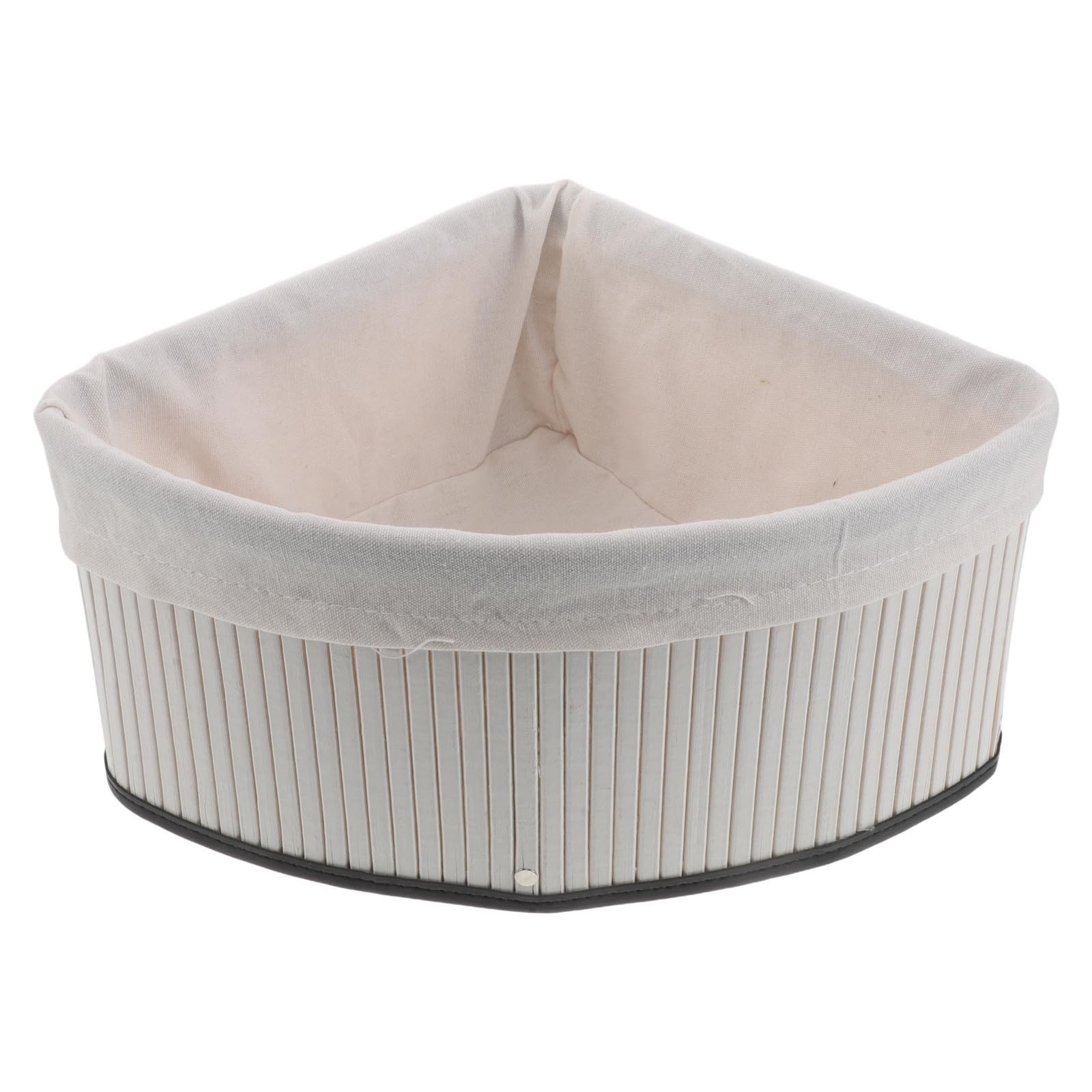 Cesta Organizadora de Bambú en Forma de Abanico Triangular para Armarios con Diseño Tejido y Forro, Maximiza Espacio en Esquinas para Cocina y Dormitorio