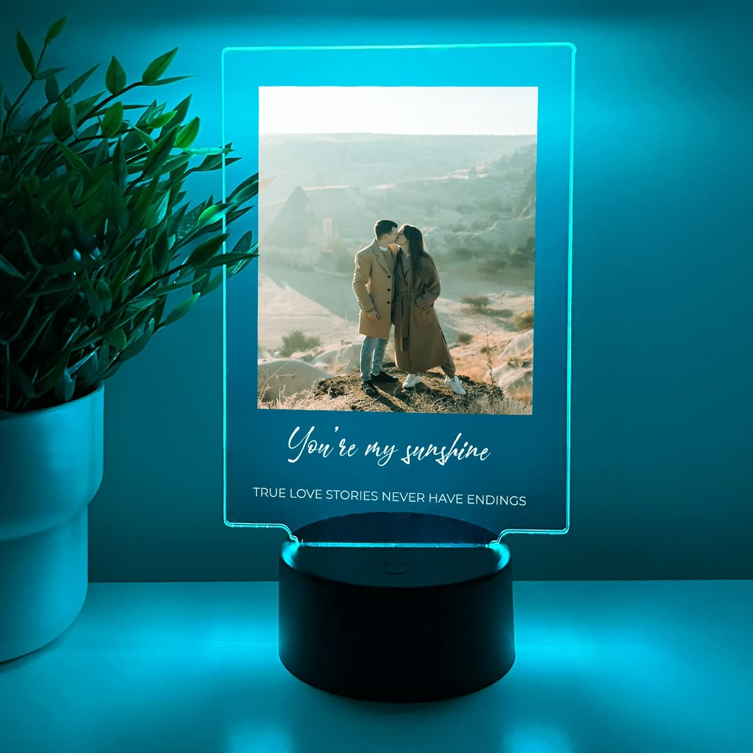 MIRROR MANIA Custom Personalized Photo Your Own Picture LED Light Up Stand Home Décor Gift for Her Him Anniversary Wedding Couple Girlfriend Boyfriend Friends Forever Lamp 16 Colors Options