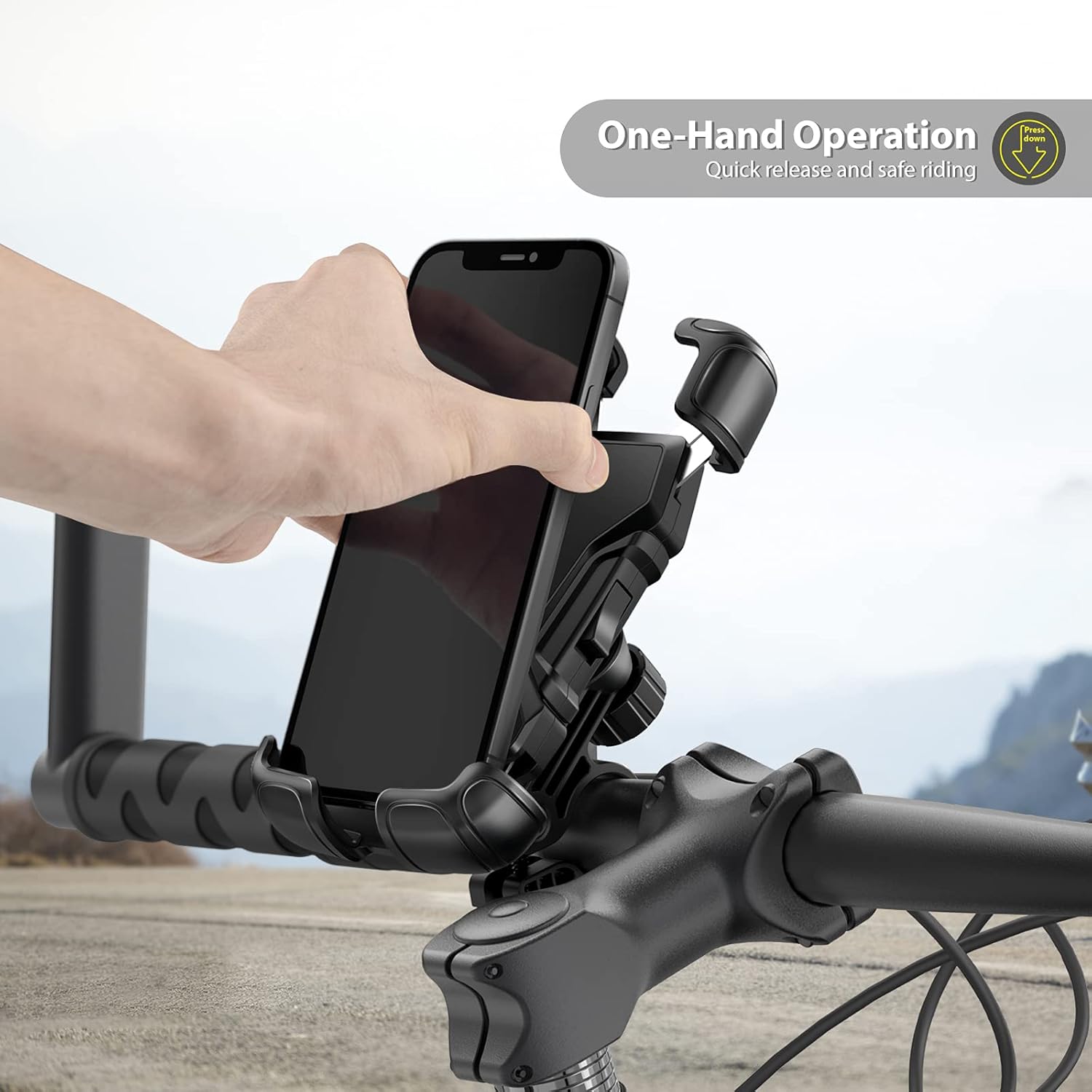 SHAWE Motorcycle Phone Mount for Bike, 【Full Protection & Super Stable】 Universal Motorcycle Bicycle Handlebar Cell Phone Holder Mount Fits All iPhone 13 Pro Max 12 11 X 8 Galaxy S21 Note20 and More : Automotive