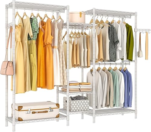 Perchero de Ropa de Alta Resistencia, Perchero de Ropa Portátil para Armario de Pie Ajustable con 7 Niveles de Estantería de Alambre Ajustable y 4
