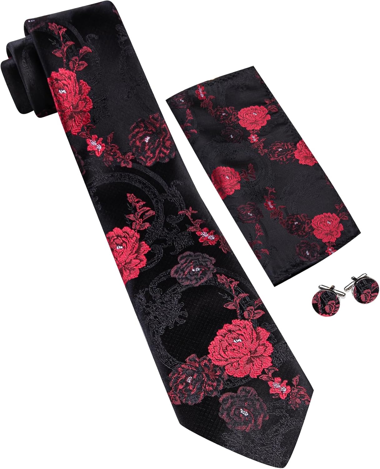 Barry.Wang Flower Ties for Men Silk Woven Floral Tie Sets Necktie Handkerchief Cufflinks Wedding Party - Image 7