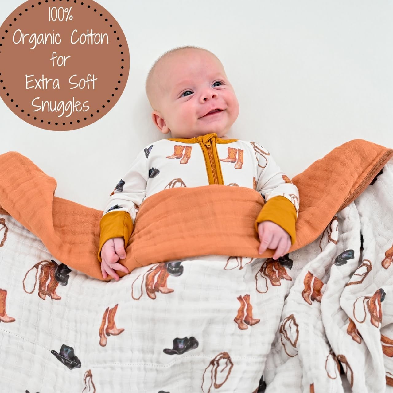 LollyBanks Muslin Baby Blanket 100% Organic Cotton, Muslin Quilt Lightweight, Toddler Blanket for Boys, 6 Layers Baby Blankets 47"x 47", Nursery Receiving Blankets Baby Essentials (Cowboy Print) - Image 2