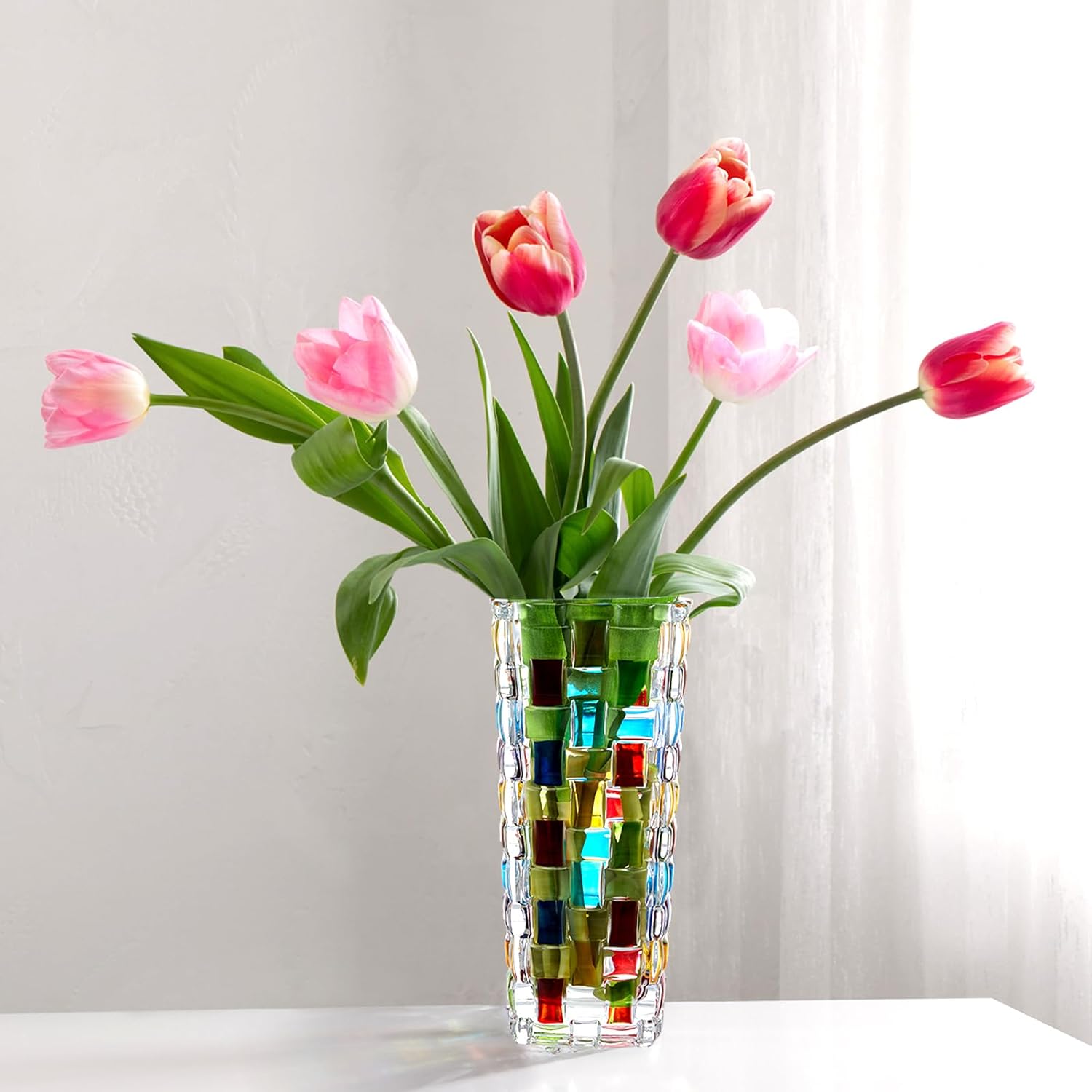 2 Pack Colorful Glass Vase 7.7 Inch Hand Painted Woven Vase for Flower Home Table Centerpiece Decorative Floral Weddings Wedding Housewarming Gift Indoor Living Room Decor - Image 6