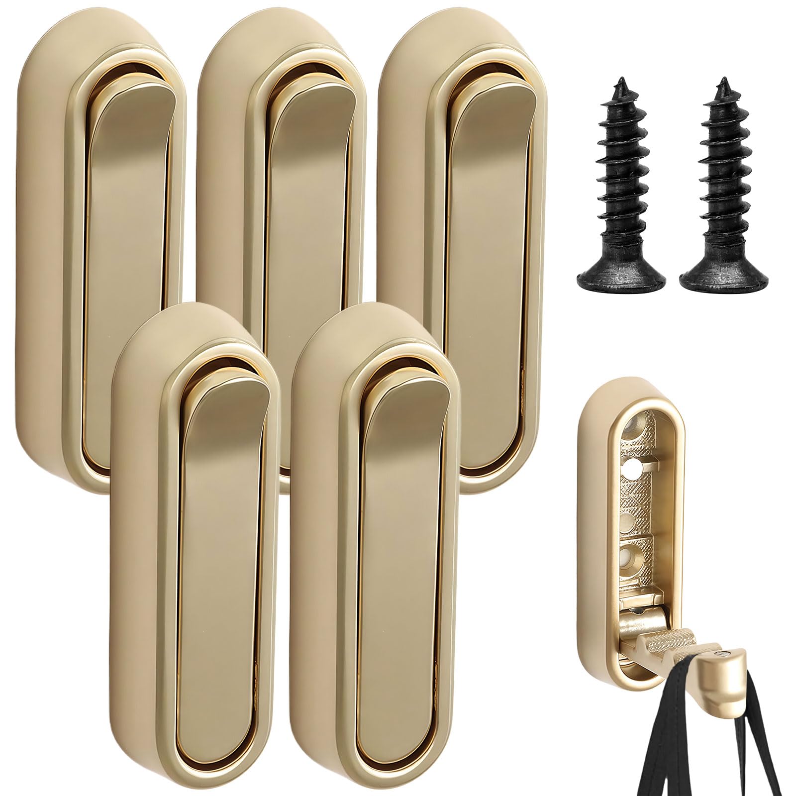 MUNSKT Foldable Wall Hooks for Hanging,5PCS Heavy Duty Gold Foldable Walls Hook,Folding Hooks Wall Mount of Zinc Alloy Coat Hooks for Bathroom Kitchen with Key Coat Bag Towelο»Ώ